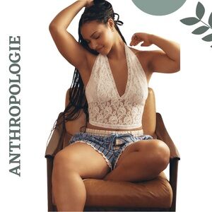 Anthropologie Lace Longline Halter Bralette/Crop Top – Romantic, Plus 1X